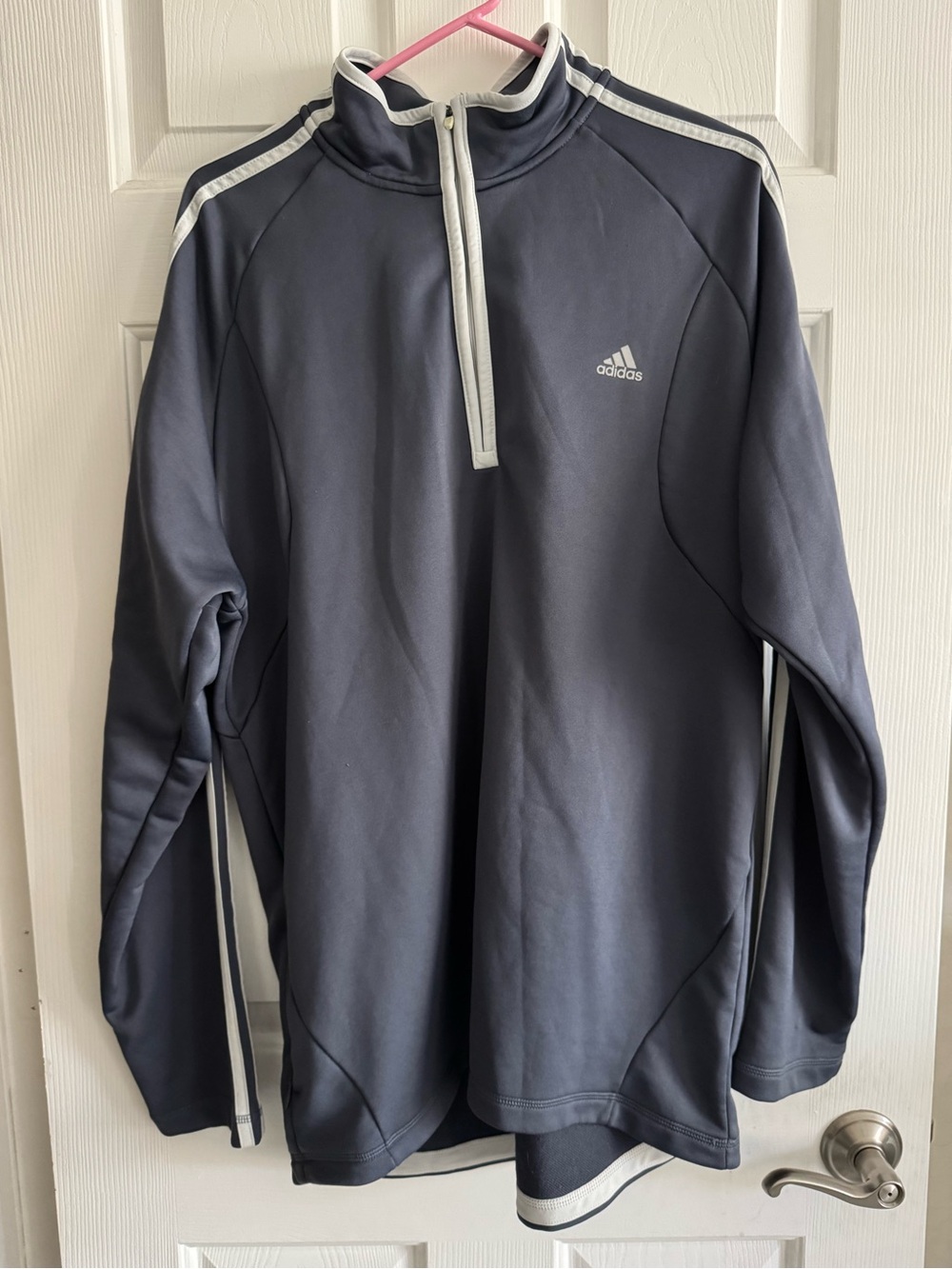 Adidas Men's Grey 3-Stripe 1/4 Zip Pullover Sweatshirt Size XL - Picture 3 of 4